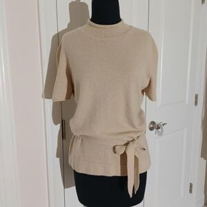 BROOKS BROTHERS Short-Sleeve Mock Neck Cashmere Sweater & Belt Sash